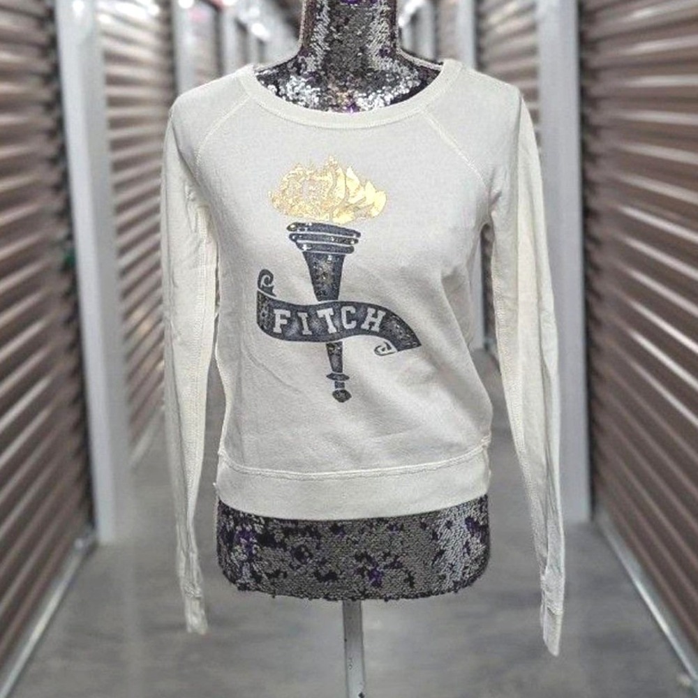 Vintage Y2K Abercrombie & Fitch White XS‎ Crew Neck Sweater Olympic Torch USA